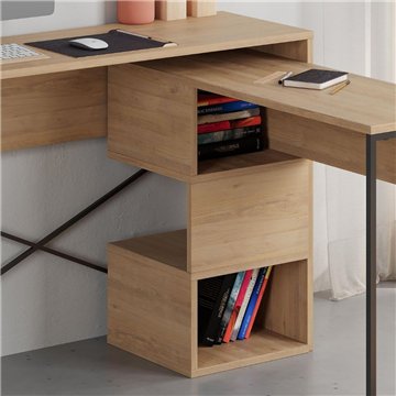 Platzsparender, erweiterbarer Schreibtisch Badau Eiche mit schwarzem Metallgestell - Funktionalität und Stil