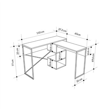 Platzsparender, erweiterbarer Schreibtisch Badau Eiche mit schwarzem Metallgestell - Funktionalität und Stil
