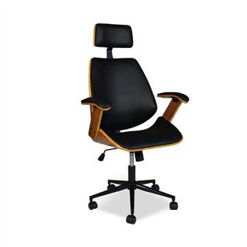 James Büro-Sessel aus schwarzem Leder und Holz-Effekt-Details