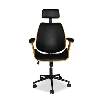 James Büro-Sessel aus schwarzem Leder und Holz-Effekt-Details