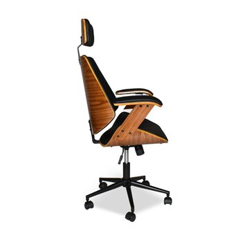 James Büro-Sessel aus schwarzem Leder und Holz-Effekt-Details