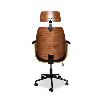 James Büro-Sessel aus schwarzem Leder und Holz-Effekt-Details