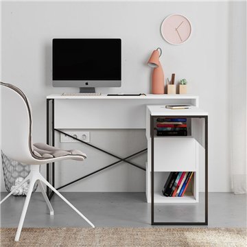 Badau weißer, erweiterbarer Raumspartisch mit schwarzem Metallgestell - Funktionalität und Stil