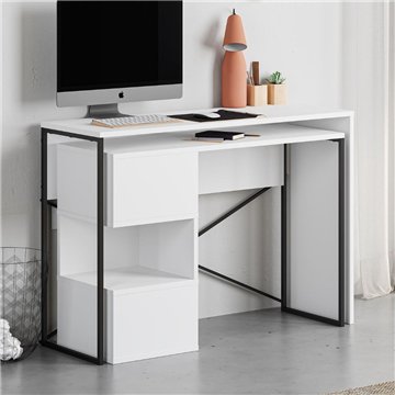 Badau weißer, erweiterbarer Raumspartisch mit schwarzem Metallgestell - Funktionalität und Stil