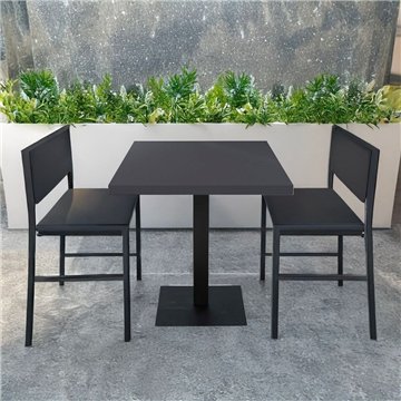 Quadratischer Tisch Key 80x80 mit schwarzem Metallfuß und anthrazitfarbener Platte