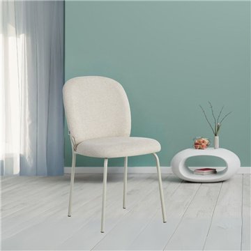 Sedia imbottita Turi in tessuto ecrù e gambe in metallo