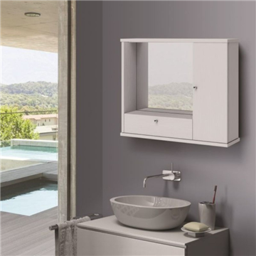 Badezimmerspiegel mit Tür und Klappe in Esche weiß