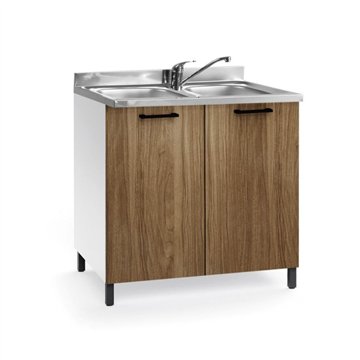 Spüle 2-türig 80 cm mit zwei Becken inklusive Farbe Nussbaum natur