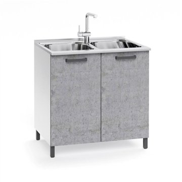 2-türiger Spültisch 80 cm mit zwei Spülbecken, zementfarben