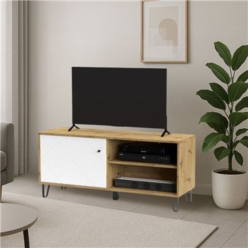 Mobile porta Tv 1 anta e vano a giorno BolloBO01B 123x40x55H colore rovere bianco