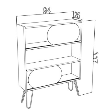 Bücherregal 3 Fachböden Ilia Eiche schwarz 94x25x117 MT1905121