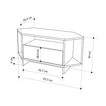 Porta TV angolare Viva colore bianco 95.7x35.4x45.3H - Design Funzionale per spazi intelligenti