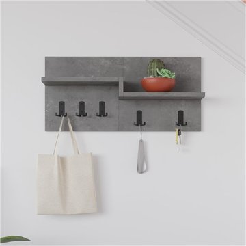 Appendiabiti a muro Harmon con mensole e 5 ganci - Design Funzionale in Stile Retro Grey