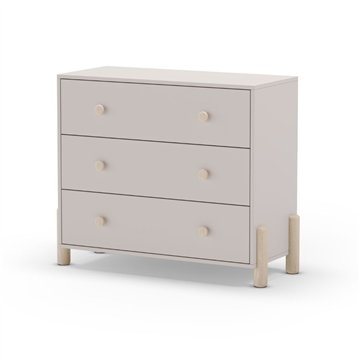 Cassettiera Enola in legno massiccio con 3 cassetti beige e gambe in pino naturale 90x40x80H