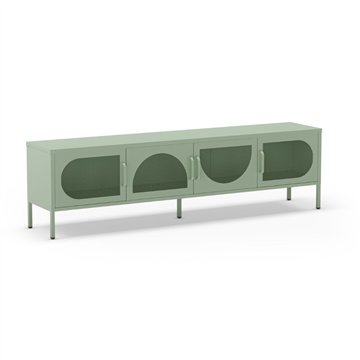 Porta TV in metallo Tayra con 4 ante reticolate verde menta 180x35x50H - Stile moderno e anima industrial
