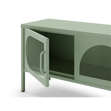 Porta TV in metallo Tayra con 4 ante reticolate verde menta 180x35x50H - Stile moderno e anima industrial