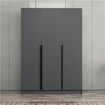 Armadio Kale 3 ante battenti effetto cannettato antracite 135x52x210H - Eleganza e capienza