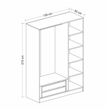 Armadio Kale 3 ante battenti effetto cannettato antracite 135x52x210H - Eleganza e capienza