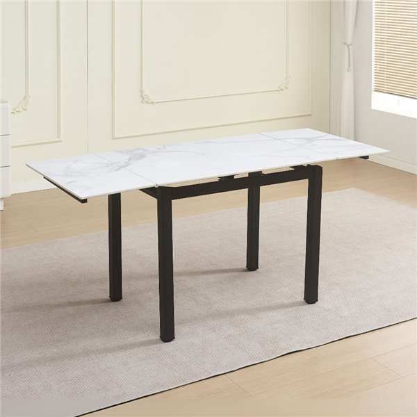 Tavolo allungabile Kyoto con piano in ceramica marmo bianco e struttura in metallo nero 100x70x75H Tavolo allungabile Kyoto con piano in ceramica marmo bianco e struttura in metallo nero 100x70x75H