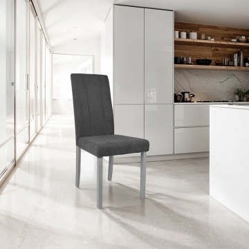Verty gepolsterter Stuhl, Holz und grauer Stoff - Toscohome