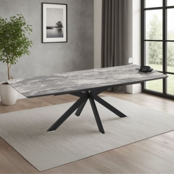 Ausziehtisch mit schwarzer Platte in Arabeskenmarmoroptik und schwarzem Untergestell 180/240x100x76H Verano