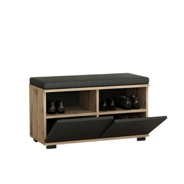 Dragoshoe Nussbaum und schwarzer Schuhschrank mit Pouffe