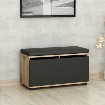 Dragoshoe Nussbaum und schwarzer Schuhschrank mit Pouffe