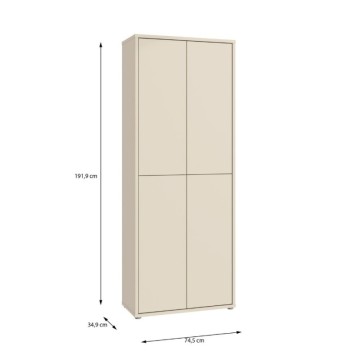 Mehrzweckschrank 4 Türen 74.5x35x192 Kaschmir Farbe Medea