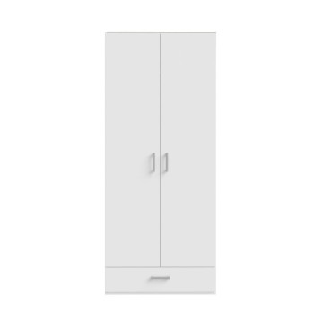 Kleiderschrank 2 Türen 1 Schublade weiß 89x54x210.5H Arcadia