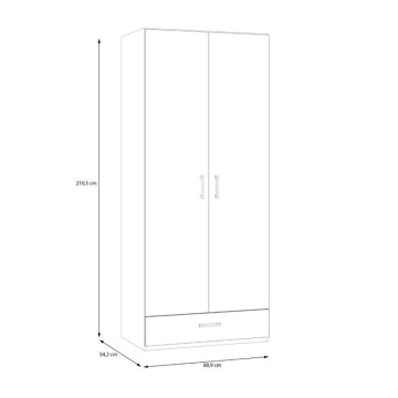 Kleiderschrank 2 Türen 1 Schublade weiß 89x54x210.5H Arcadia