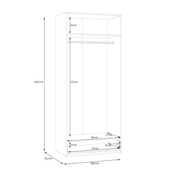 Kleiderschrank 2 Türen 1 Schublade weiß 89x54x210.5H Arcadia