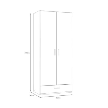 copy of Kleiderschrank 2 Türen 1 Schublade weiß 89x54x210.5H Arcadia