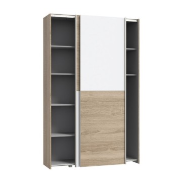 Kleiderschrank 2 Schiebetüren 120x42x190.5H Farbe Eiche und weiß Zeno