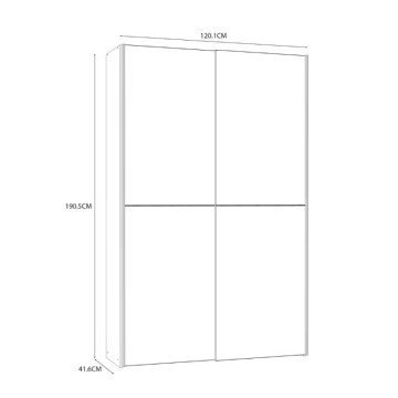 Kleiderschrank 2 Schiebetüren 120x42x190.5H Farbe Eiche und weiß Zeno