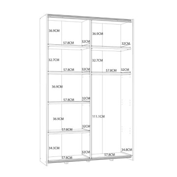 Kleiderschrank 2 Schiebetüren 120x42x190.5H Farbe Eiche und weiß Zeno