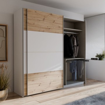 Kleiderschrank 2 Schiebetüren Eiche und weiß 170x61x210.5H Elio