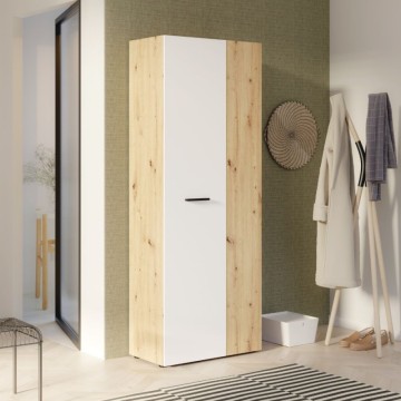 Mehrzweck-Kleiderschrank 2 Türen aus Eiche mit weißer Tür 68x36.5x181H Teodoro