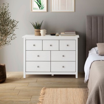 Kommode mit 4 großen Schubladen und 3 Schubladen in Massivholz weiß Berna 110x40x80H