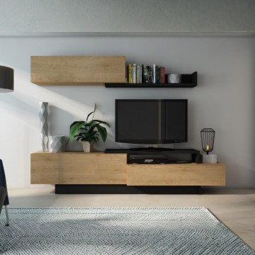 copy of Parete attrezzata 8059 con 3 ante a ribalta colore cemento e bianco