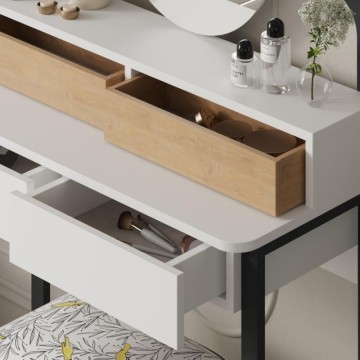 copy of Toeletta trucco con 4 cassetti luci a led e specchio rotondo colore nero e rovere Lora