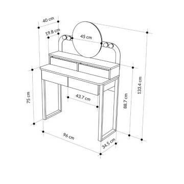 copy of Toeletta trucco con 4 cassetti luci a led e specchio rotondo colore nero e rovere Lora
