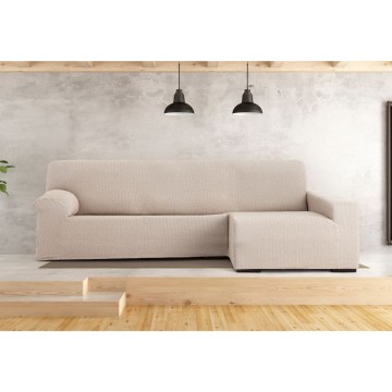Troya elastischer Sofabezug rechts Halbinsel beige lange Armlehne 250/310