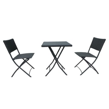 Set WRB015 Klappbarer Rattantisch und Stühle schwarz