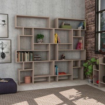 Horizontales doppelseitiges Bücherregal taubengrau Karmato