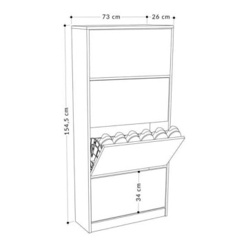 Schuhschrank SHC540OAK vier Klapptüren Eiche
