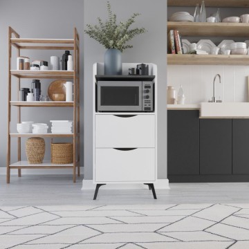 Gorki Mehrzweckschrank mit weißen Schubladen und grauem Retro-Regal