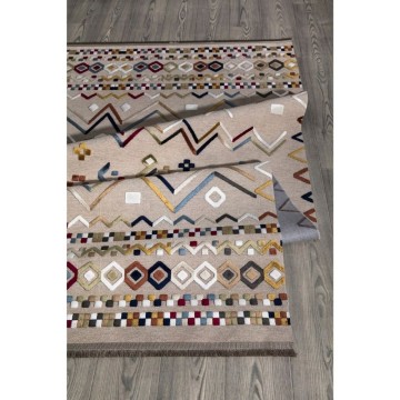 Mehrfarbiger beiger rutschfester Teppich mit farbigen Dekoren 160x230