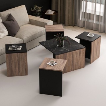 Owentav Couchtischset in Schwarz und Kernnussbaum mit Marmoreffekt