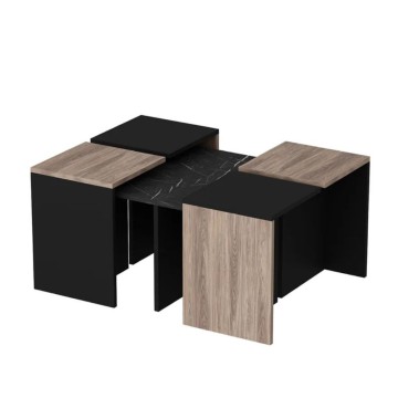 Owentav Couchtischset in Schwarz und Kernnussbaum mit Marmoreffekt