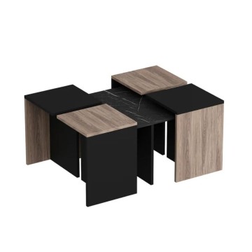 Owentav Couchtischset in Schwarz und Kernnussbaum mit Marmoreffekt
